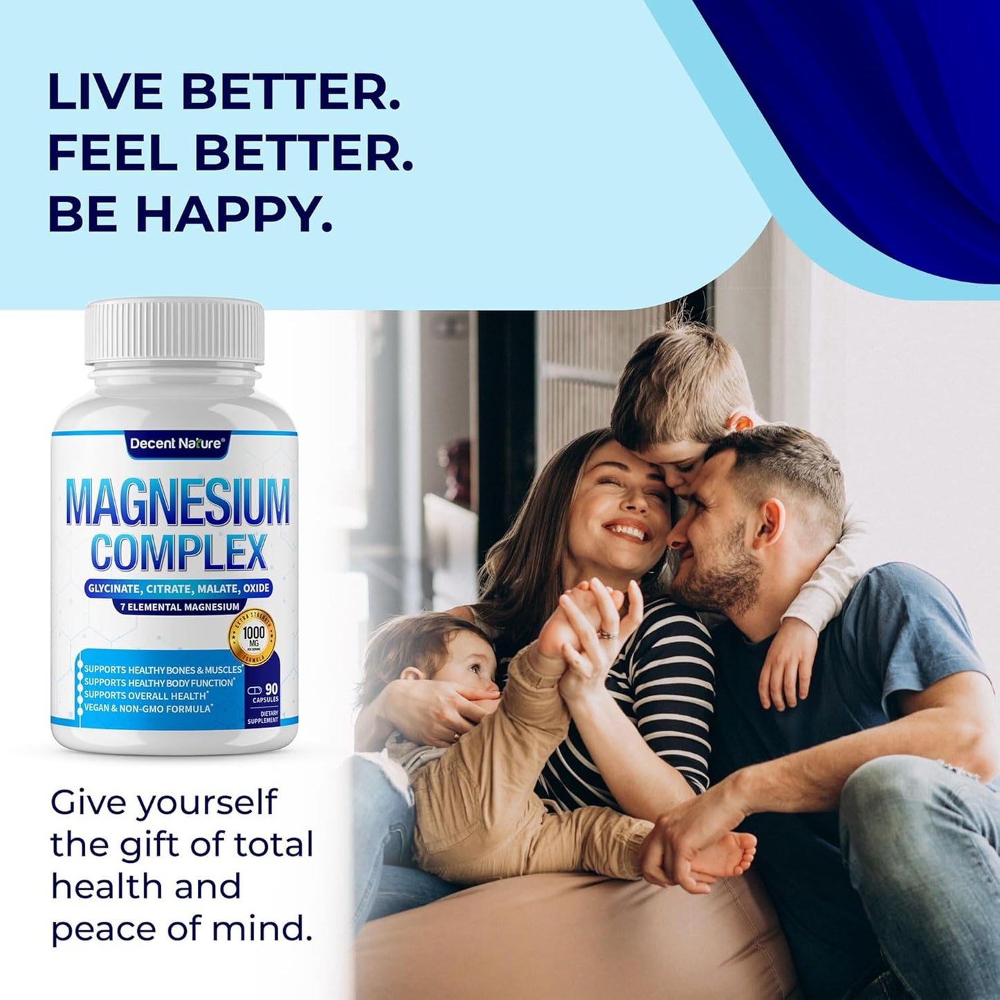 Magnesium Complex 7 Elemental Magnesium Supplement 1000mg – Magnesium Glycinate, Citrate, Malate, Taurate, Oxide, Aspartate, Orotate Non-GMO 90 Capsules (Pack of 1)
